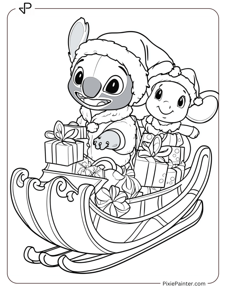 24. Stitch On Sleigh With Christmas Presents