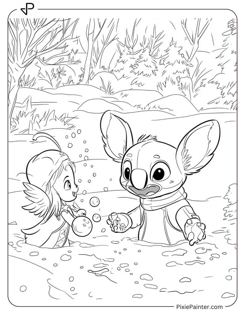 25. Stitch Playing with Angel in Snow