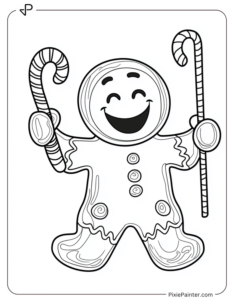 Christmas Coloring Page For Kids - Gingerbread Man Laughing