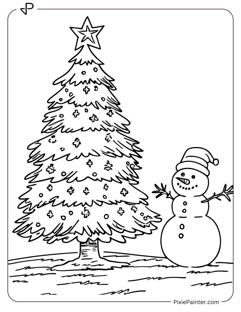 26. Christmas Tree With A Happy Snowman