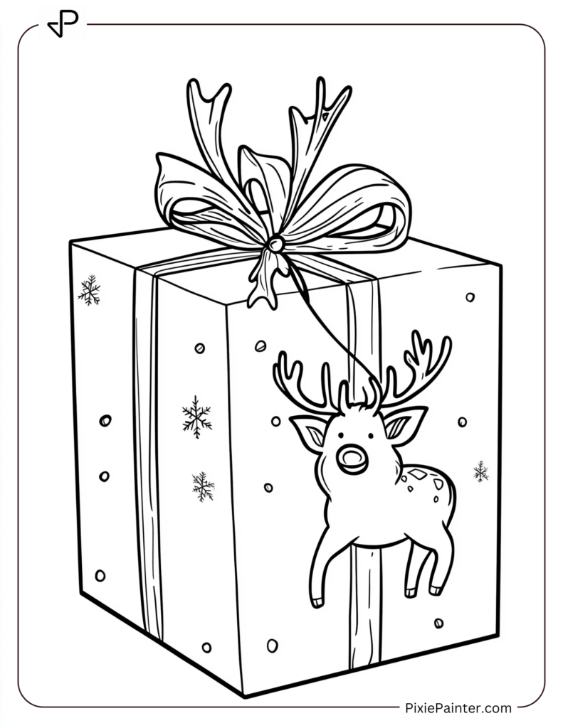 A gift tied with a reindeer-shaped tag