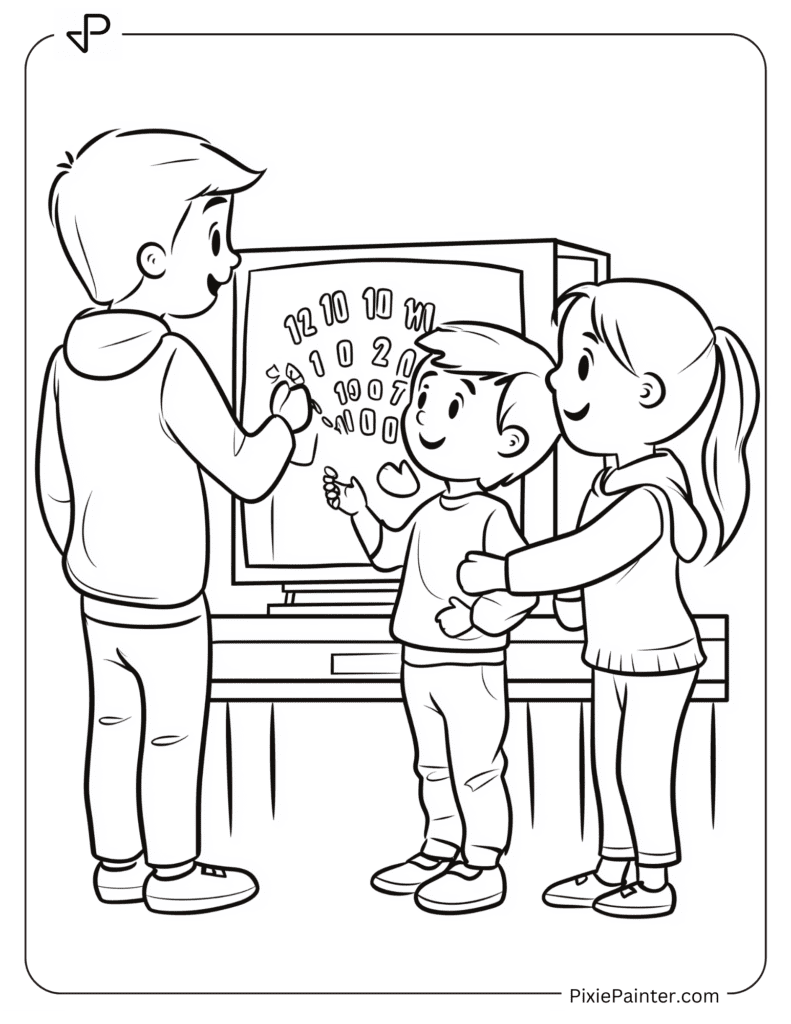 Happy New Year Coloring Page Where Family Counting Down By The Tv