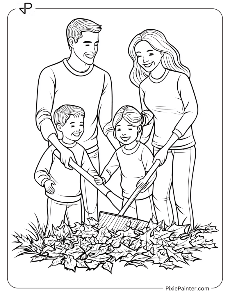 27. Family Raking Leaves Together