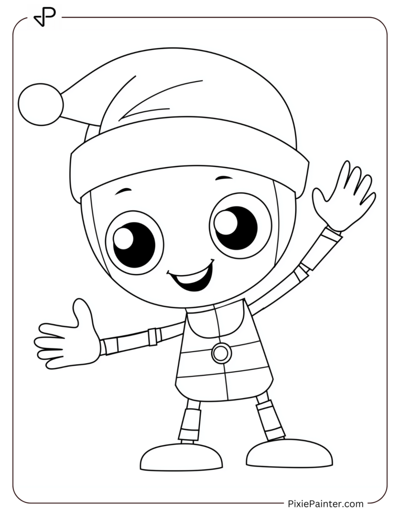 Christmas Coloring Page For Kids - Blippi With Santa Hat Waving