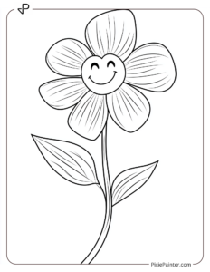 A single smiling flower with a heart-shaped petal