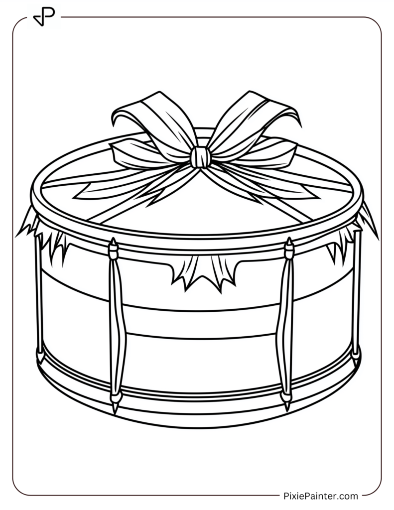 A drum-shaped gift with a ribbon