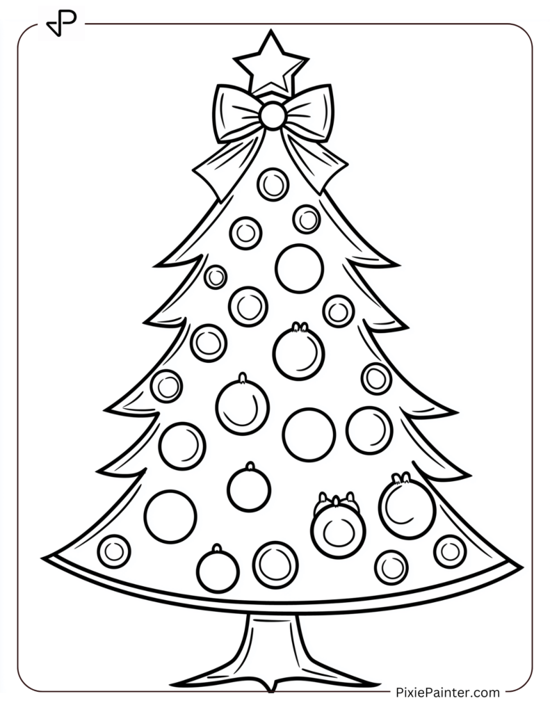 Christmas tree with circular ornaments and bow topper