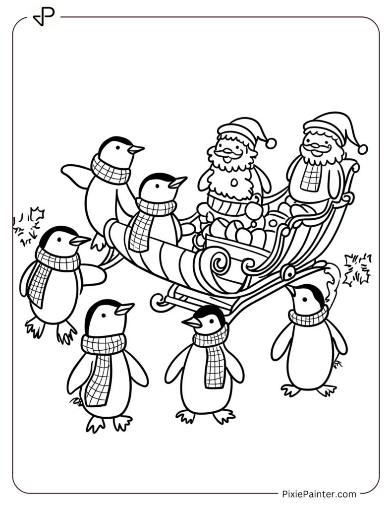 29. Penguins Pulling a Sleigh with Santa Figures