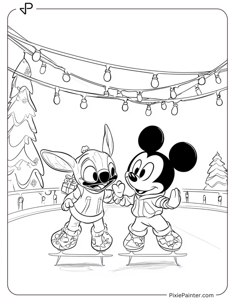 29. Stitch And Mickey Skating Under Festive Lights