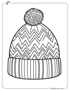 A winter hat with zigzag patterns across the middle