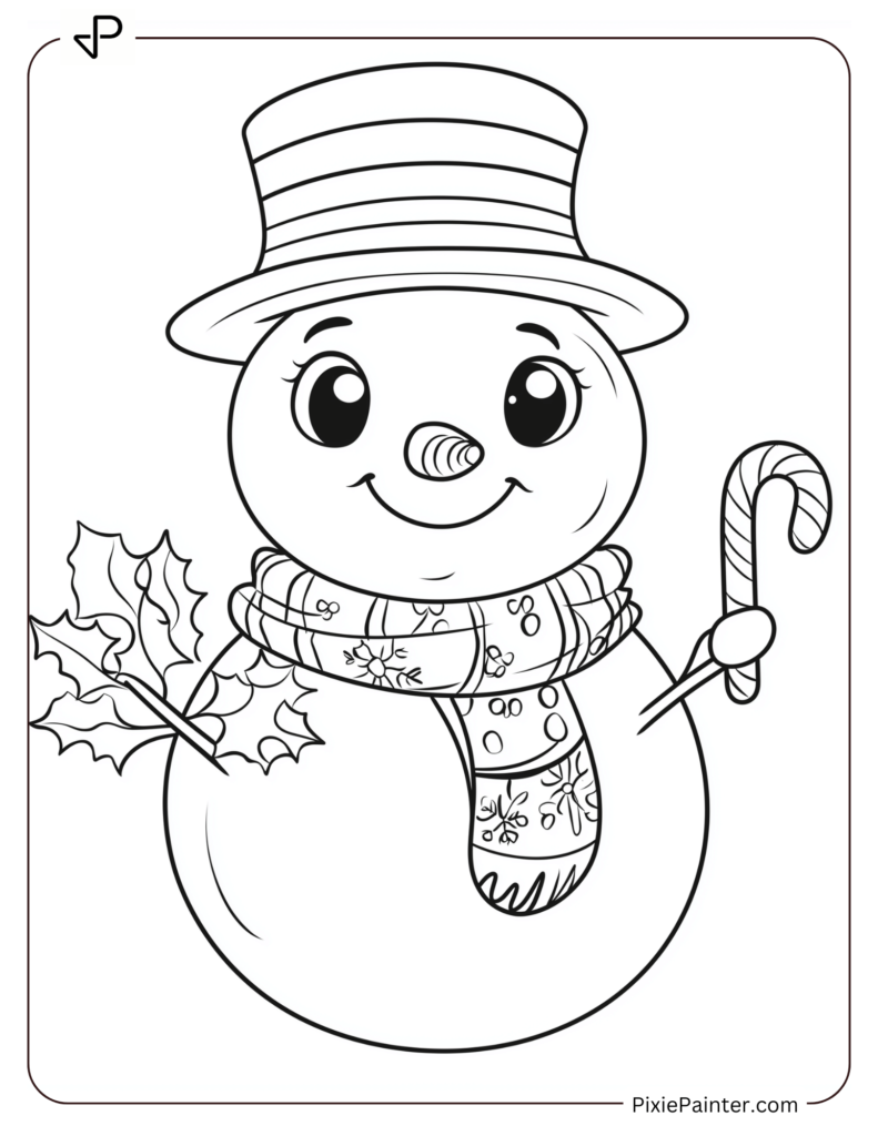 3. Cheerful Snowman With Candy Cane