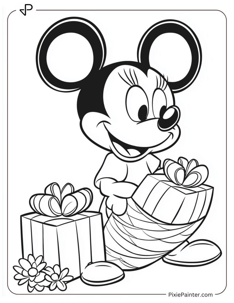 Mickey Mouse wrapping Christmas presents