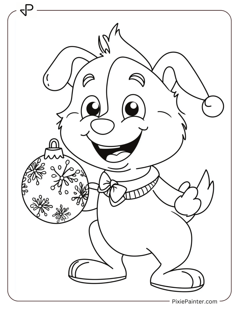 Christmas Coloring Page For Kids - Bluey Holding Christmas Ornament