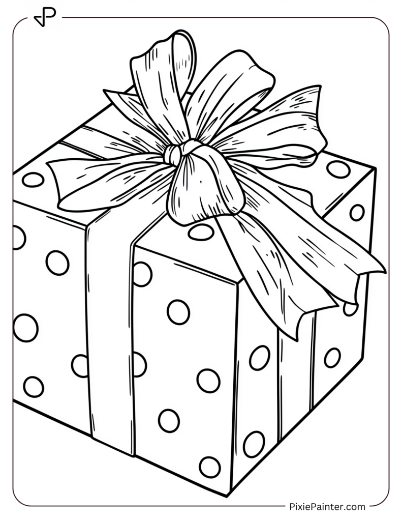 A wrapped gift with polka-dot paper