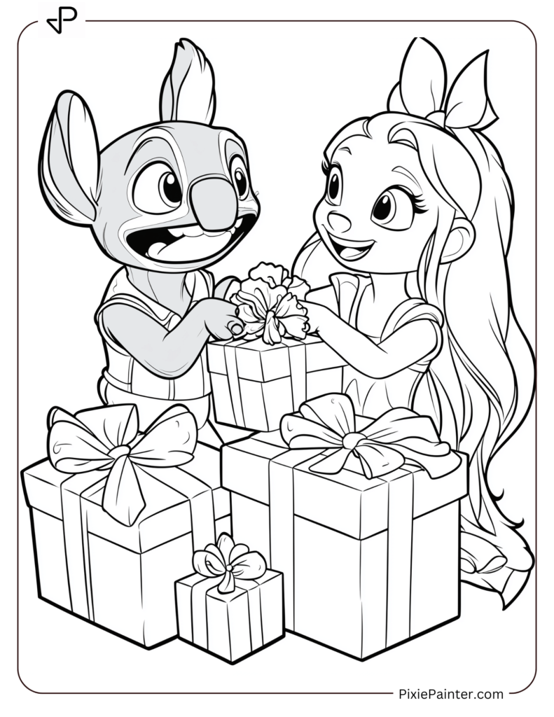 31. Stitch And Lilo Exchanging Holiday Gifts