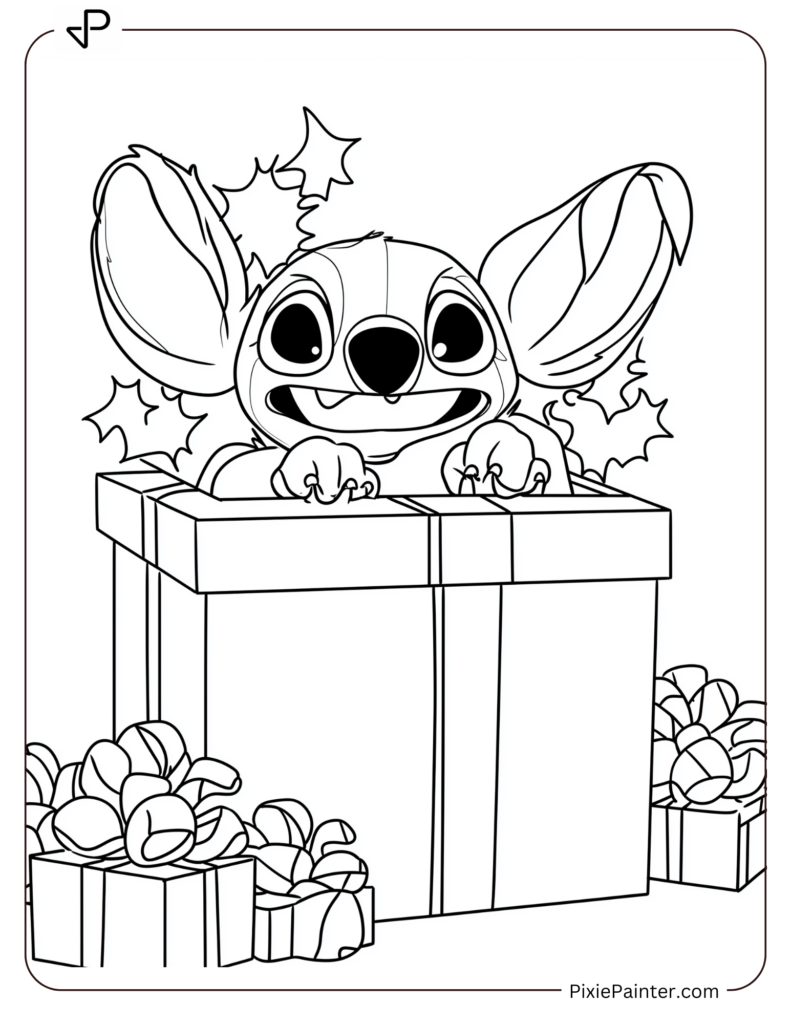 34. Baby Stitch Peeking From Gift Box