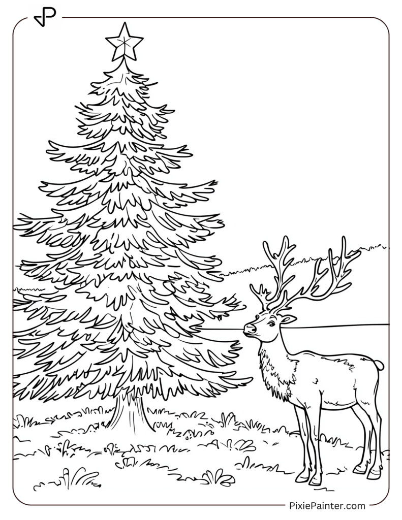 34. Christmas Tree with Reindeer Nearby