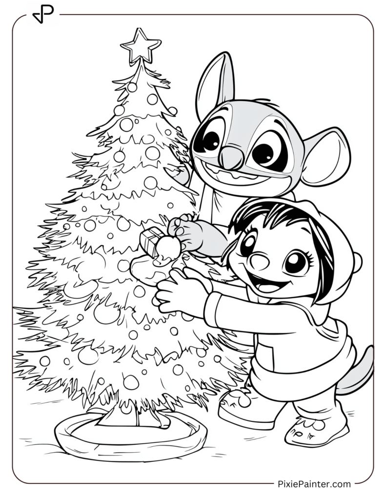 39. Stitch & Lilo With Christmas Ornaments