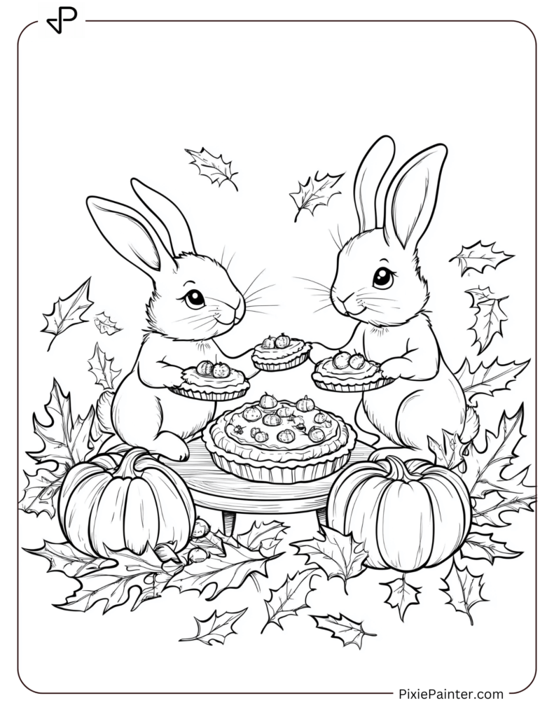 4. Bunnies Sharing Pumpkin Pies Coloring Pages