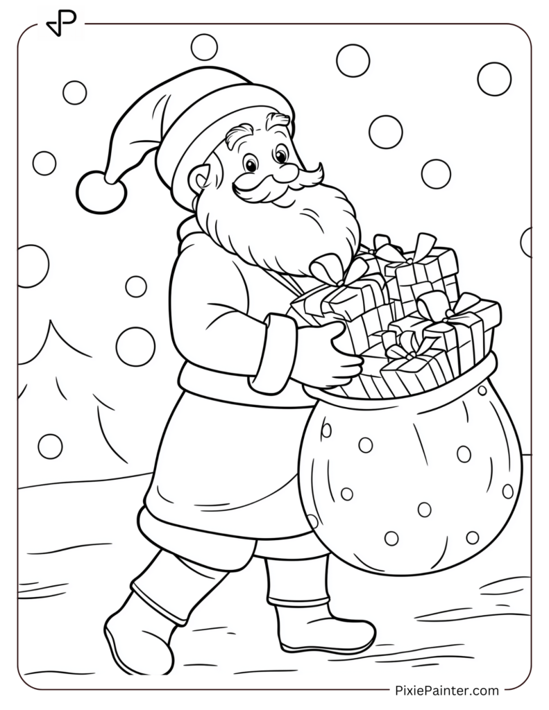 Santa Claus carrying a bag full of presents