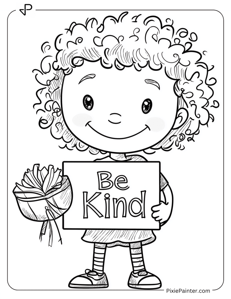 Happy New Year Coloring Page Where Smiling Child With Be Kind Card