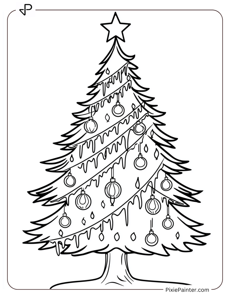 Christmas tree with icicle ornaments and star topper