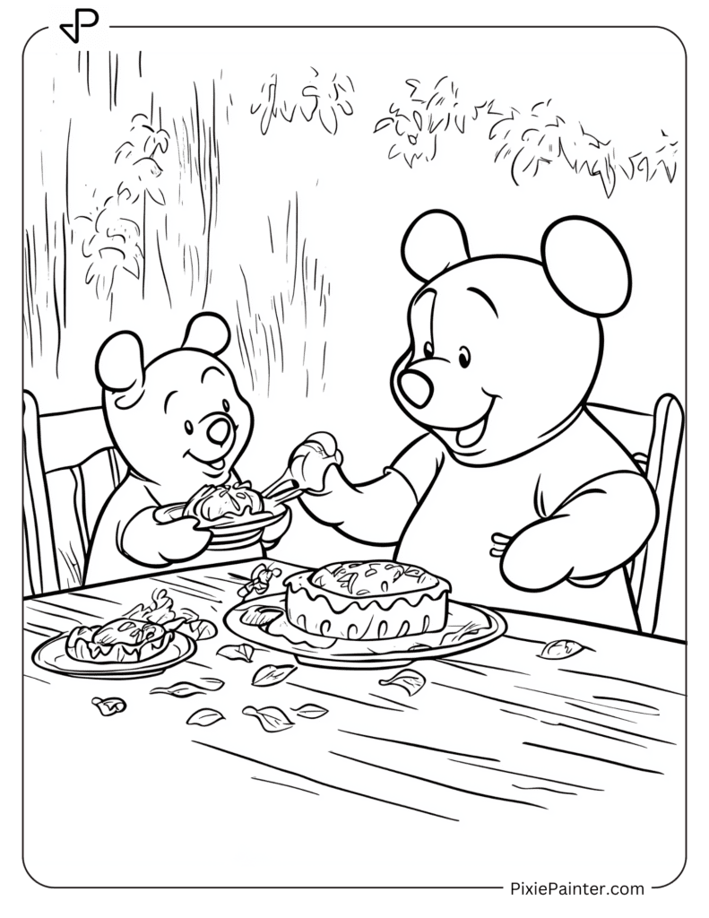 5. Pooh Family Sharing Delicious Pies Coloring Pages