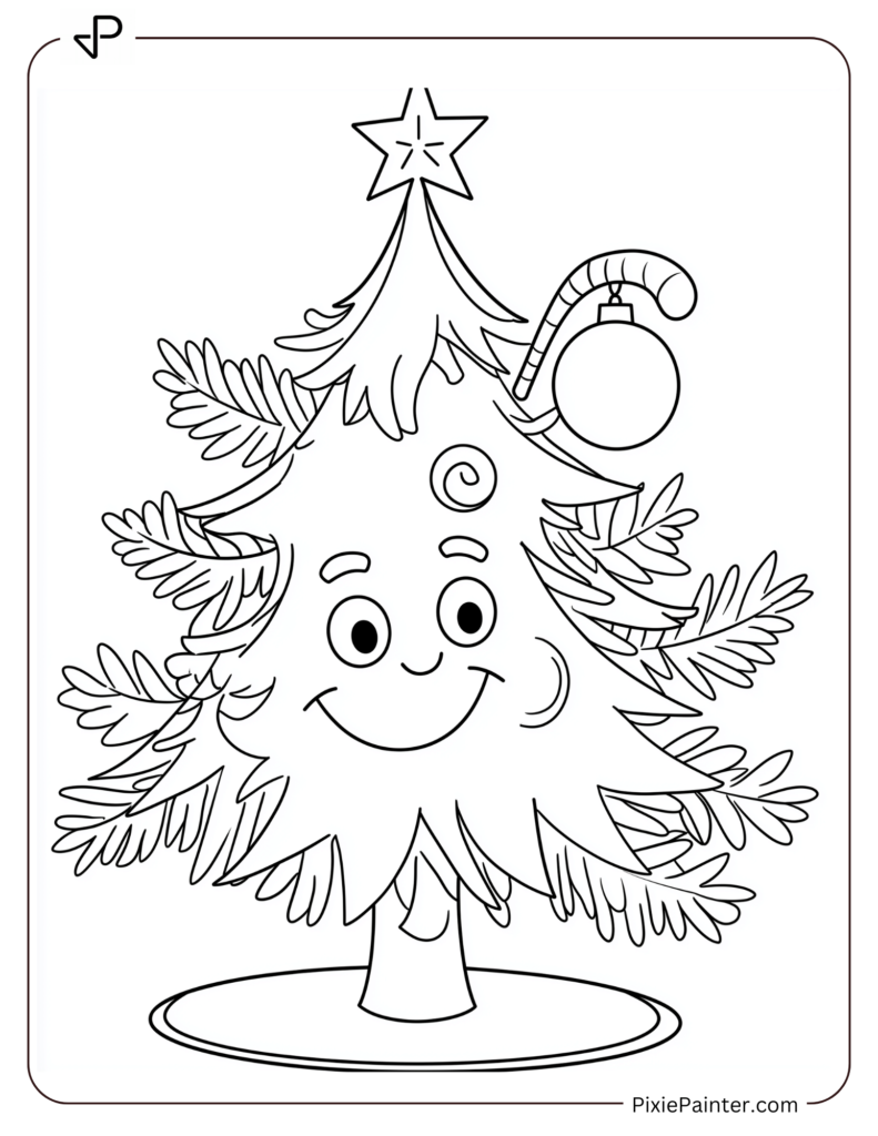 Christmas Coloring Page For Kids - A Christmas Tree With One Ornament