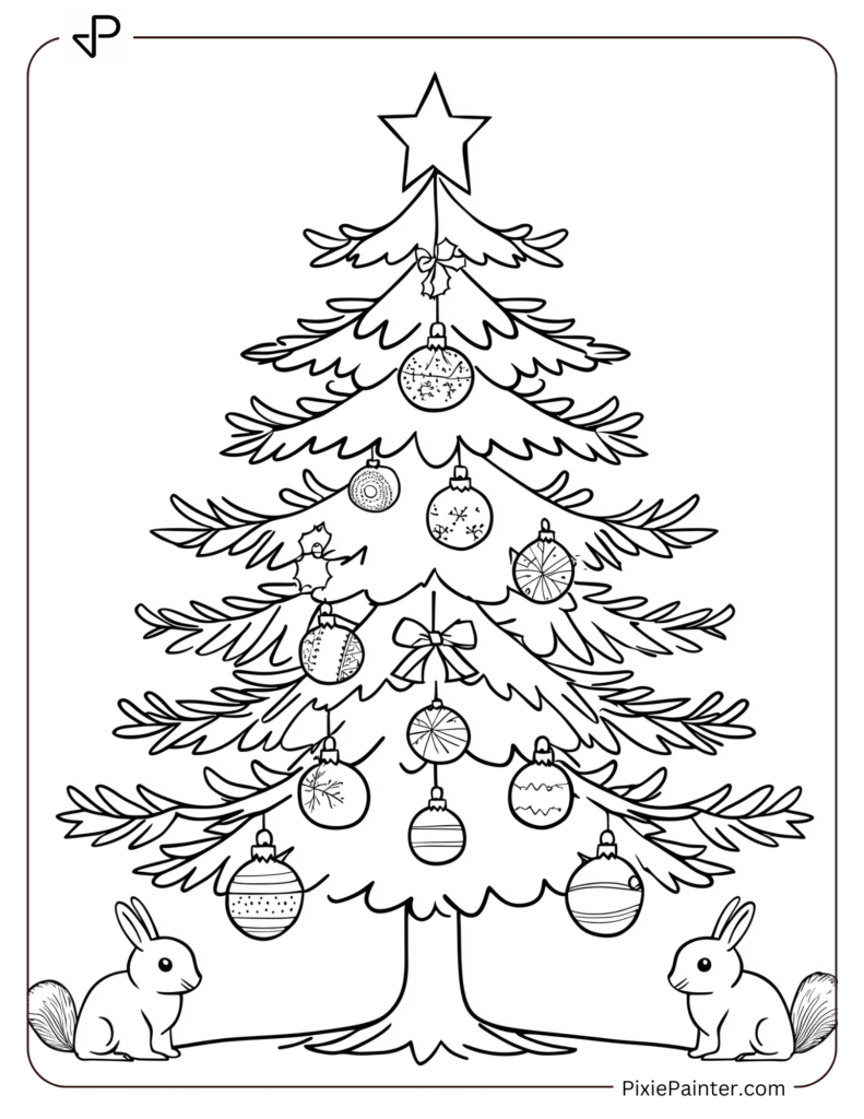 Christmas tree with rabbit and squirrel ornaments