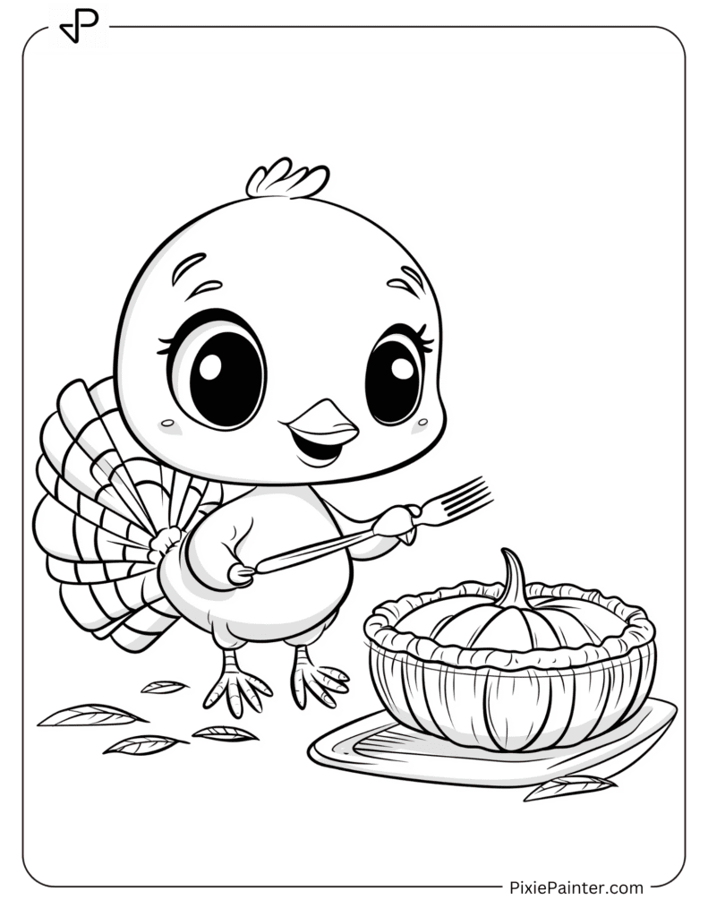 7. Turkey Ready For Pumpkin Pie Coloring Pages