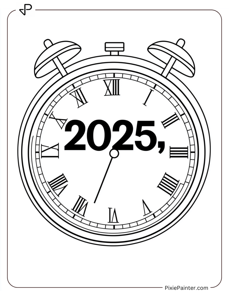 Coloring Page of A Clock Counting Down to _2025