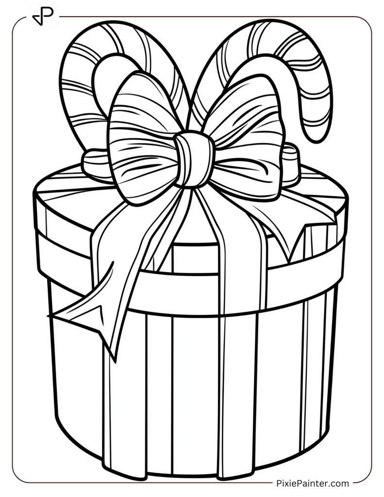 A candy cane-shaped gift box with a bow