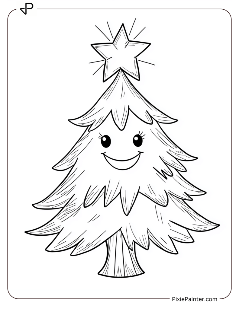 8. Christmas Tree With Radiant Star Coloring Pages