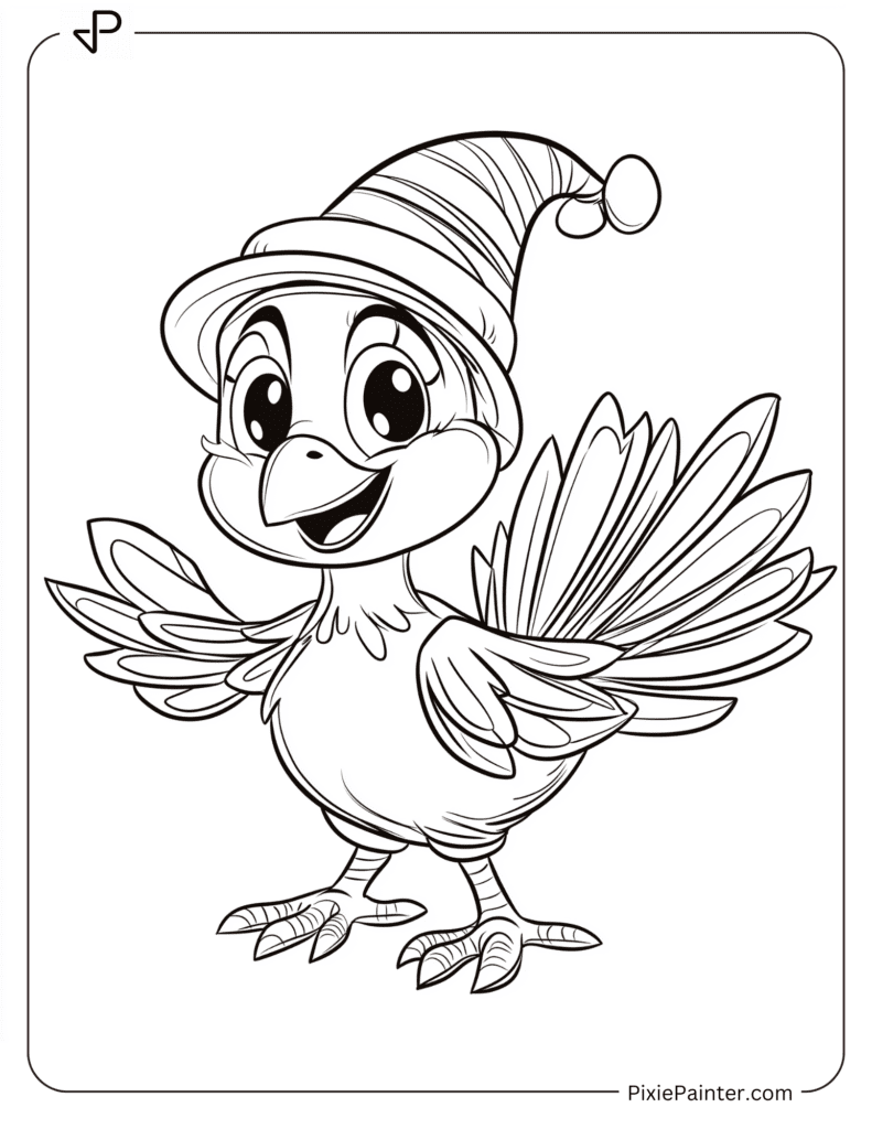 8. Festive Turkey Wearing A Hat Coloring Pages