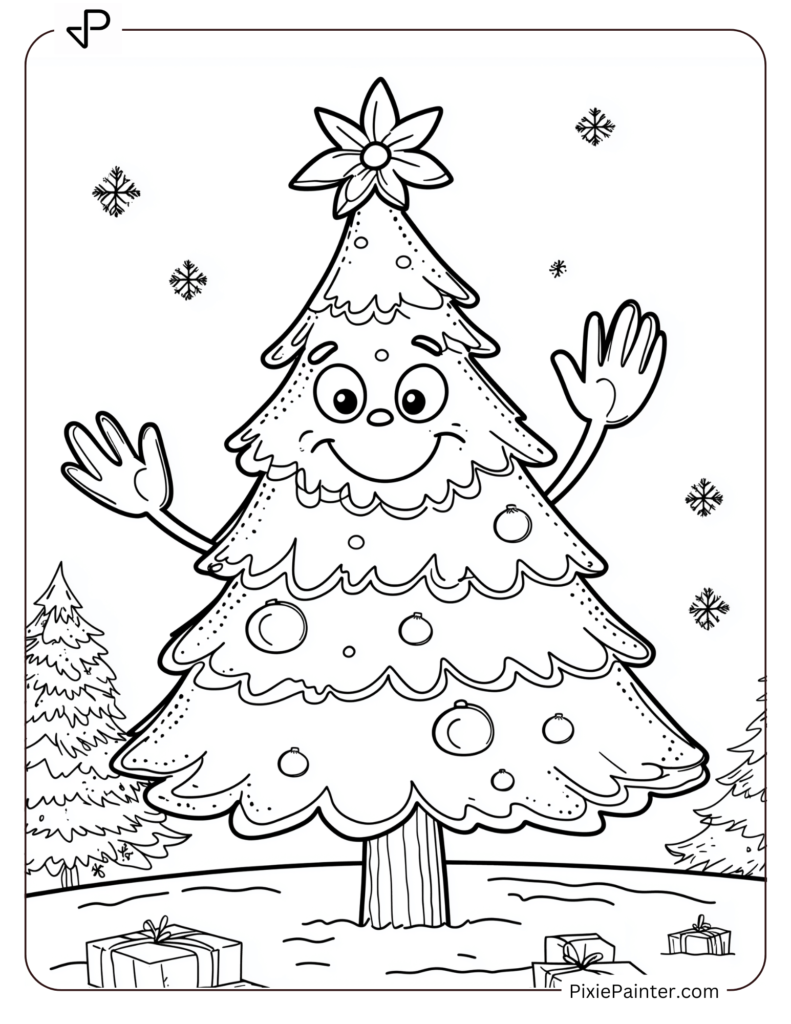 9. Christmas Tree In Snowy Scene Coloring Pages