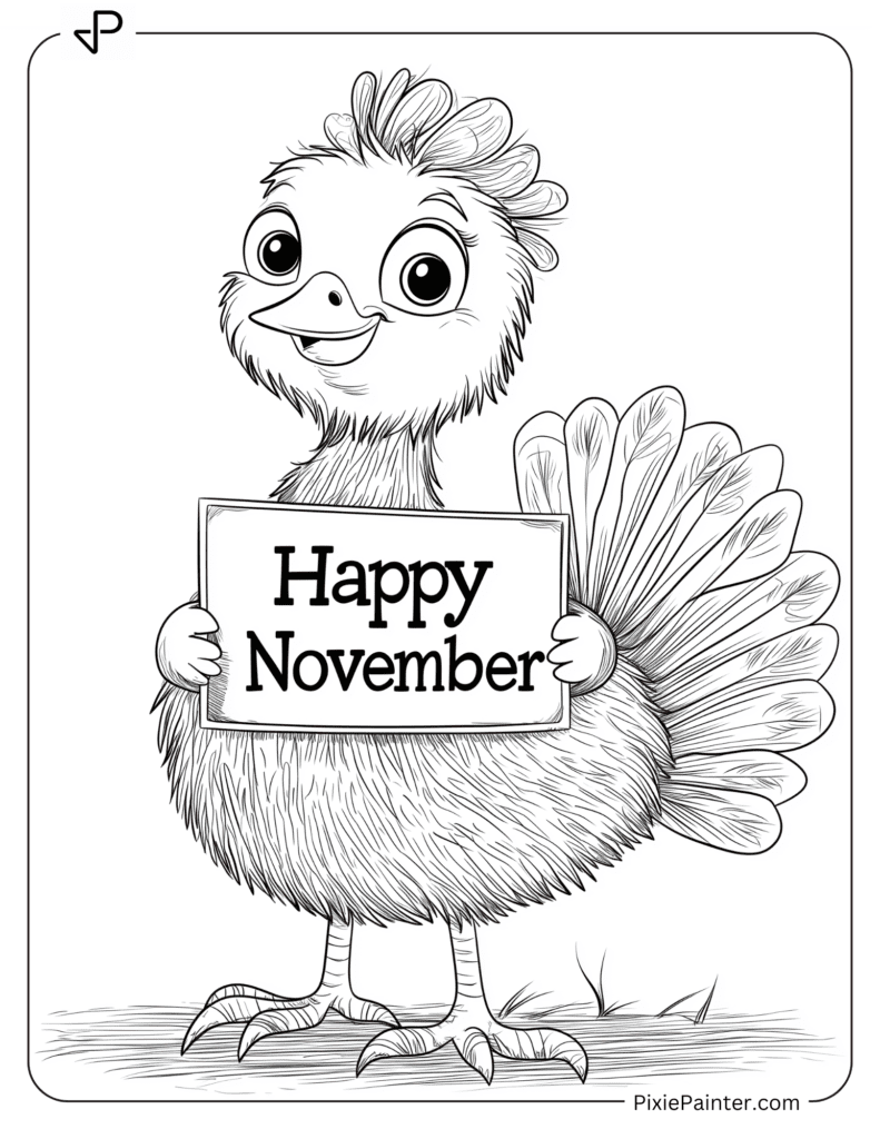 9. Happy November Turkey Sign Coloring Pages