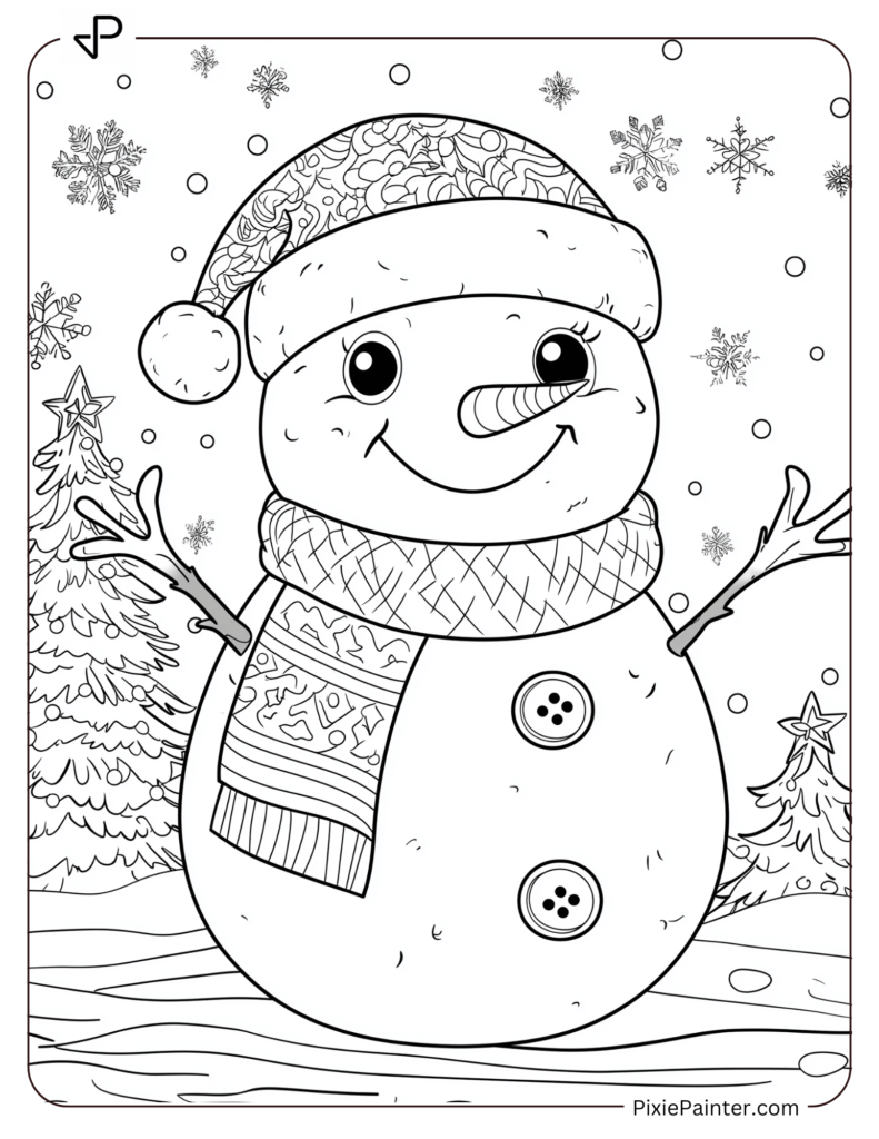 Snowman with Santa hat and scarf