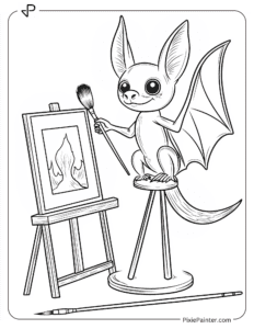 A Bat Painting a Picture on a Canvas