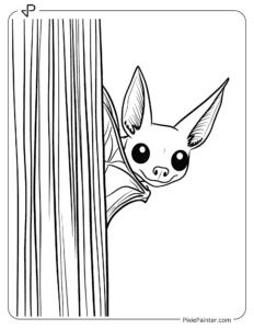 A Bat Peeking Out from Behind a Curtain