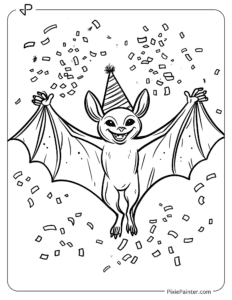 A Bat Smiling Wearing a Party Cap