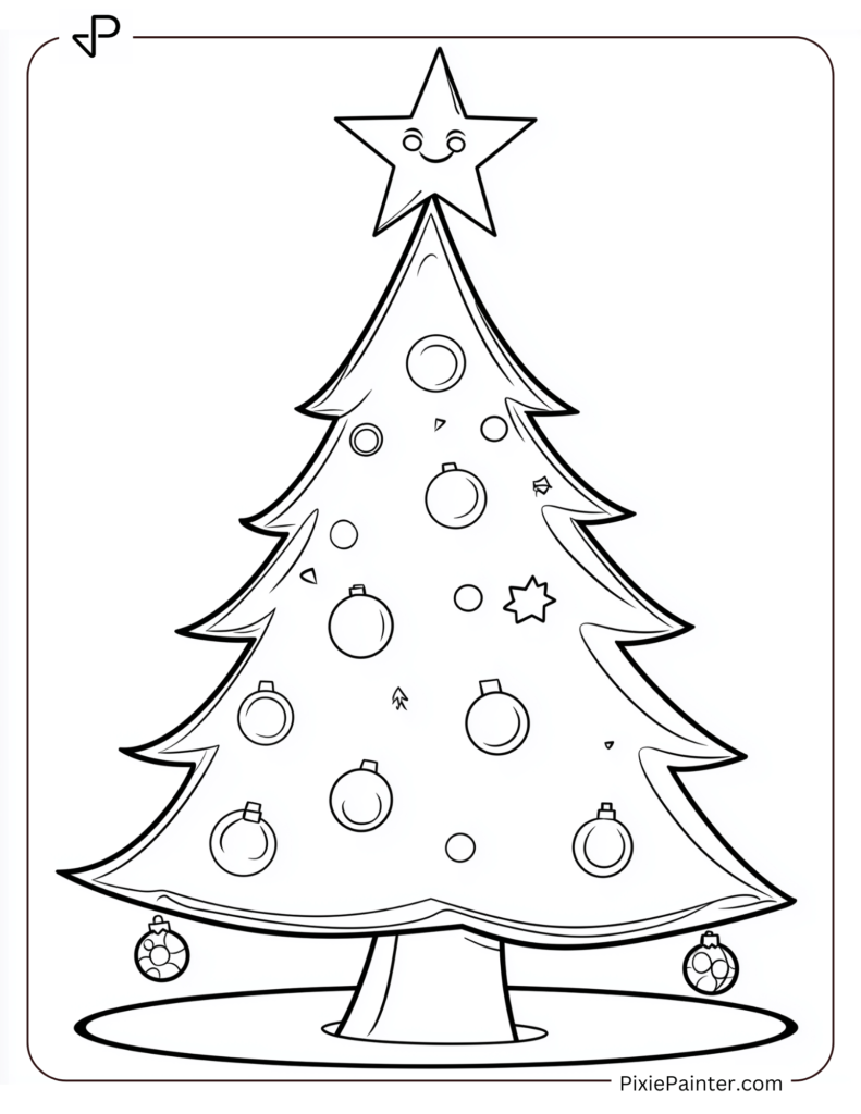 A Blank Christmas Tree With A Cartoon Star Smiling On Top