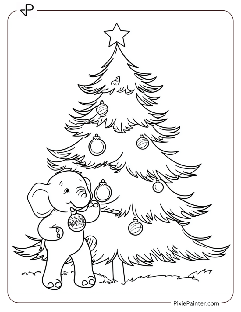 A Blank Christmas Tree With A Elephant Holding An Ornament