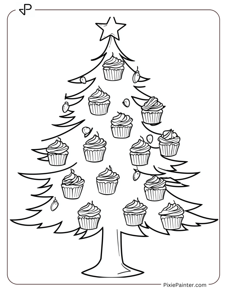 A Blank Christmas Tree With Cupcakes Hanging From Its Branches