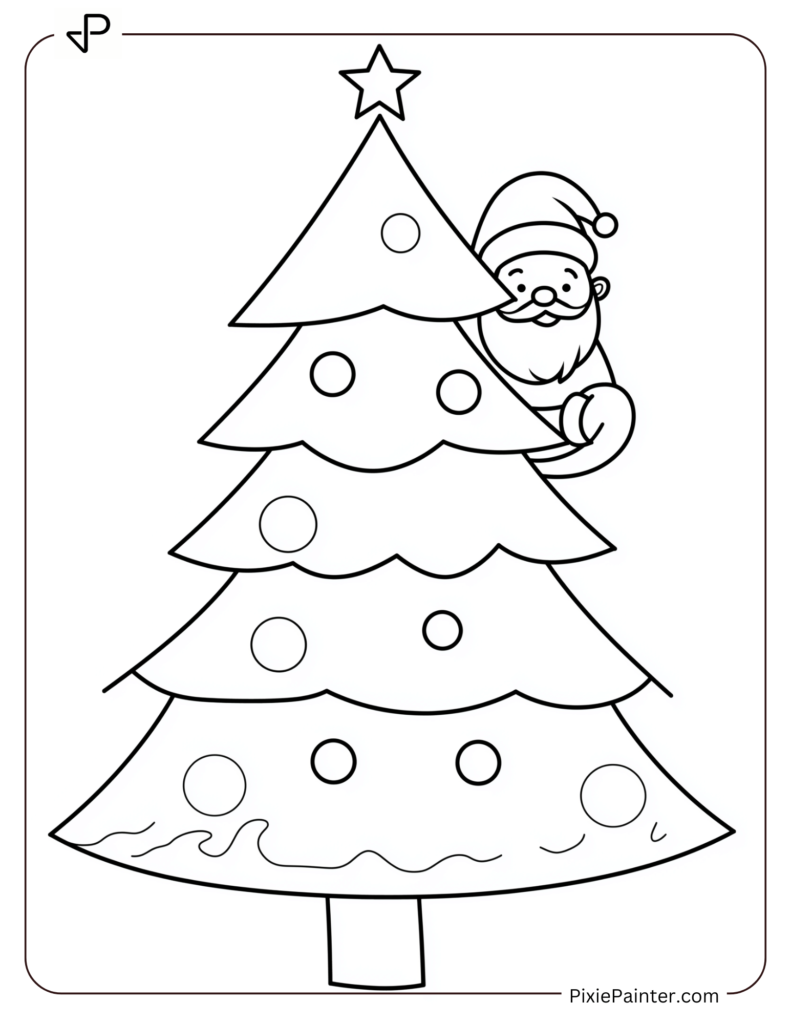 A Blank Christmas Tree With Santa Popping Out From Behind