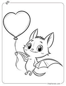 A Cute Bat Holding a Love Shaped Baloon