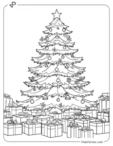 A Giant Christmas Tree Surrounded By Simple Gift Boxes With Bows