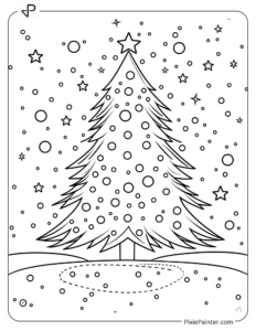 A Giant Christmas Tree Surrounded By Simple Stars And Circles