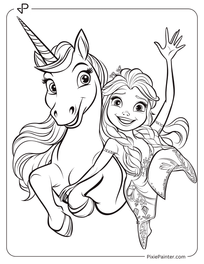 A Unicorn And Elsa From Frozen Making Snow Angels Together