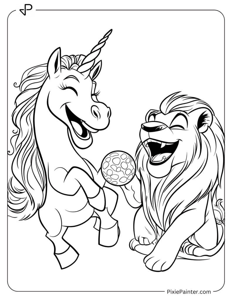 A Unicorn And Simba From The Lion King Playing With Ball