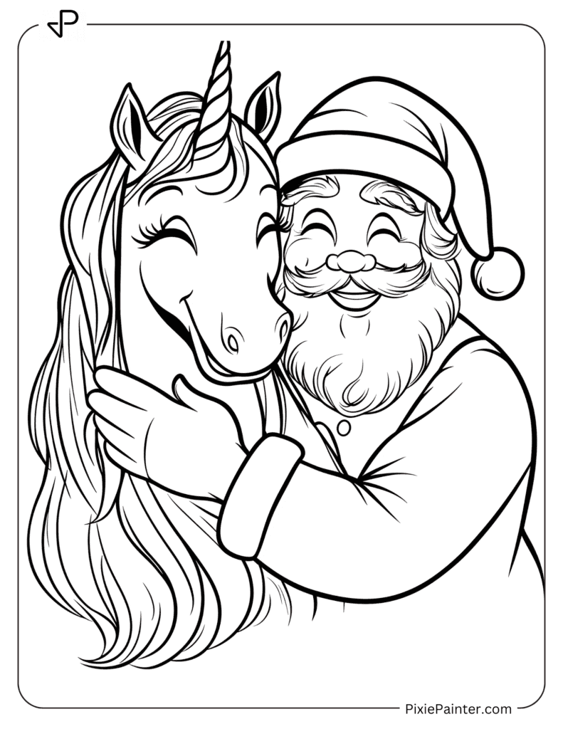 A Unicorn And Smiling Santa Sharing A Warm Hug